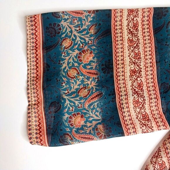 Wallflower Blue Floral Sheer Open Front Kimono Arm Holes Size Large - Picture 6 of 12